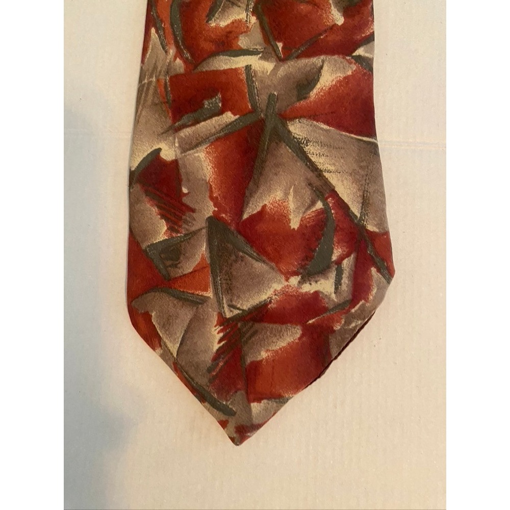 Pace Silk Tie Mens Abstract Geometric Rust Red Tan Grey Handmade Italy‎ Vintage